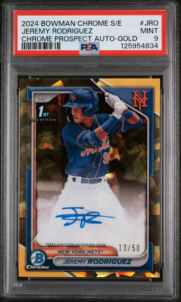 2024 Bowman Chrome Sapphire Edition Prospects Autographs Chrome Prospect Auto-Gold Jermy Rodriguez #JRO /50 PSA 9