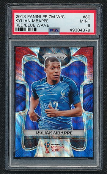 KYLIAN MBAPPE 2018 PRIZM WORLD CUP ROOKIE RED BLUE WAVE #80 PSA 9