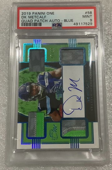 2019 Panini One DK Metcalf Rookie Quad Patch Auto Blue /49 Seattle Seahawks 