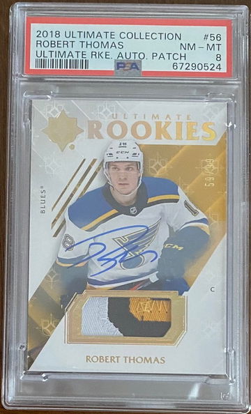 Robert Thomas - 2018-19 Ultimate Collection Rookie Auto Patch 59/99 - PSA 8