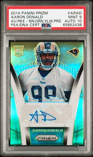 2014 Panini Prizm Aaron Donald Neon Green Yellow /50 #ARAD PSA 9 Rookie Auto
