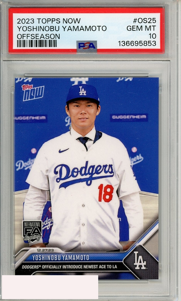 2023 TOPPS NOW OFFSEASON YOSHINOBU YAMAMOTO #OS25 PSA 10 GEM MT