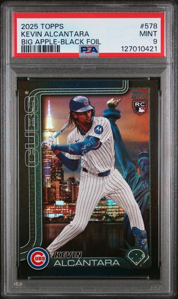 2025 Topps Big Apple-Black Foil Kevin Alcantara #578 /10 PSA 9