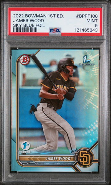 2022 Topps Bowman 1st Edition Sky Blue Foil James Wood #BPPF-108 PSA 9