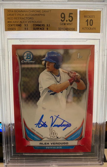 Alex Verdugo 2014 Bowman Chrome Draft Red Refractor Auto SP /5 BGS 9.5/10