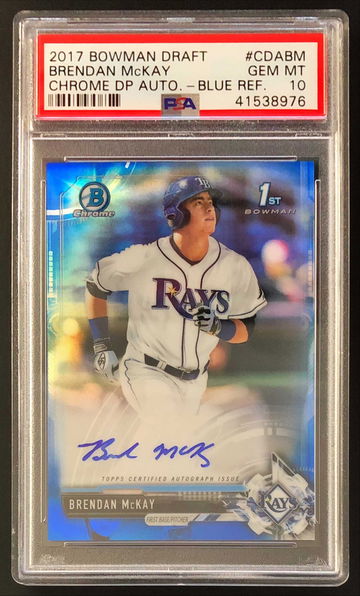 2017 Bowman Chrome Brendan McKay #CDA-BM Draft RC Rookie Auto Blue Refractor /150 - PSA 10 Gem! Rays