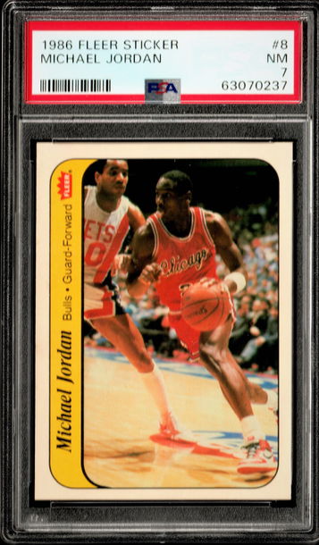 Michael Jordan 1986 Fleer Sticker #8 RC Rookie PSA 7 NM Near Mint