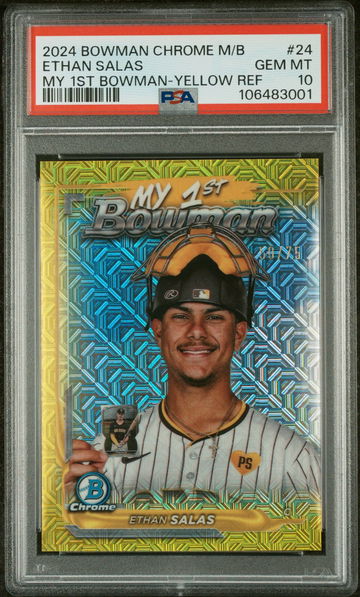 2024 Bowman Chrome My 1st Bowman Yellow Refractor Ethan Salas #M1B-24 /75 PSA 10
