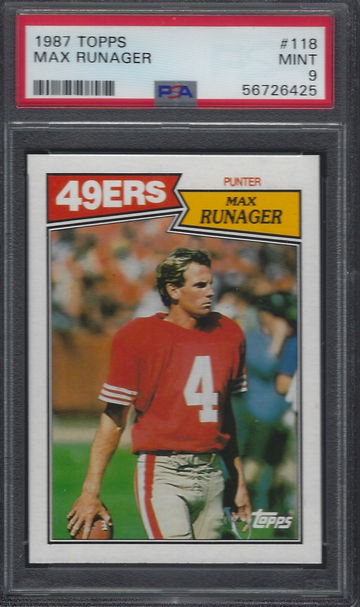 🏈1987 TOPPS FOOTBALL CARD MAX RUNAGER #118 PSA 9 MINT SF 49ers K
