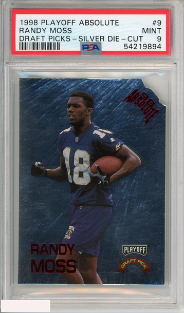 1998 PLAYOFF ABSOLUTE RANDY MOSS #9 DRAFT PICKS-SILVER DIE-CUT RC PSA 9 MINT