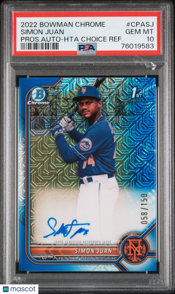 2022 Bowman Chrome Simon Juan HTA Choice Refractor /150 #CPASJ PSA 10