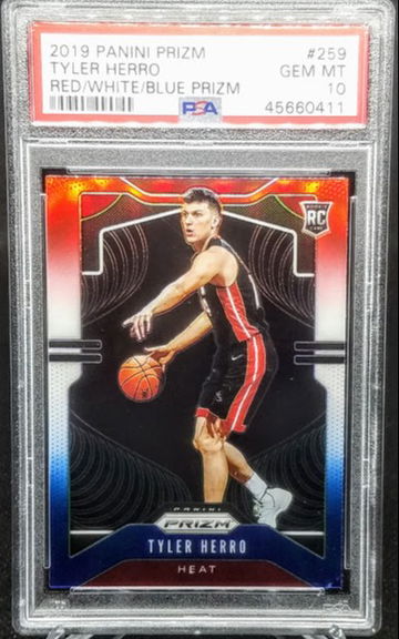 Tyler Herro 2019-20 Panini Prizm Red White Blue Prizms RC Rookie # 259 Graded PSA Gem Mint 10