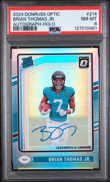 2024 Optic Rated Rookies Rps Autographs Holo Brian Thomas Jr. #214 /150 PSA 8