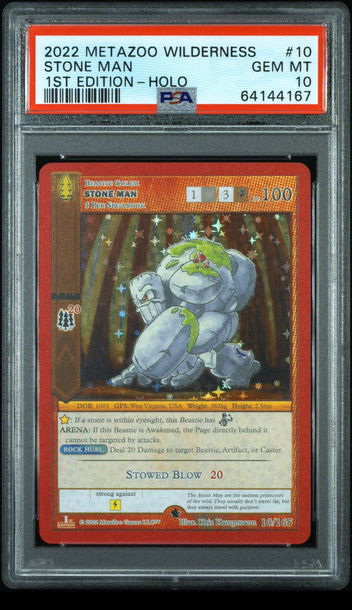 🌲💎 2022 Metazoo Wilderness 41 STONE MAN-HOLO 1ST EDITION |PSA 10| 10/165 🔥🚨