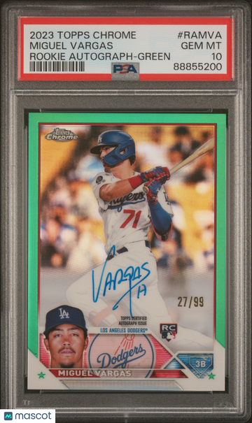 2023 Topps Chrome Rookie Autograph Miguel Vargas #RAMVA Green Ref /99 PSA 10