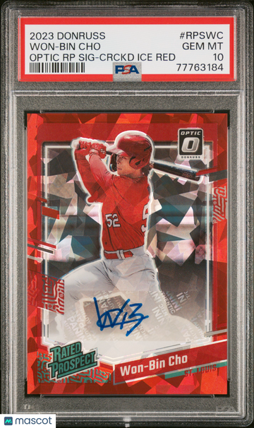 2023 Panini Donruss Optic Rated Prospect Signatures Won-Bin Cho RP Crckd Ice Red PSA 10