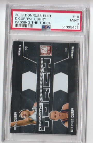 PSA 9 MINT 2009 DONRUSS ELITE DEL CURRY/ STEPHEN CURRY RC PASSING THE TORCH #10