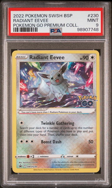 2022 Pokemon Sword and Shield Black Star Promo Pokemon Go Premium Collection Radiant Eevee #SWSH230 PSA 9