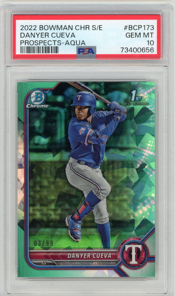 2022 Bowman Chrome Sapphire BCP-173 Danyer Cueva RC 1st Aqua 03/99 PSA 10 GEM