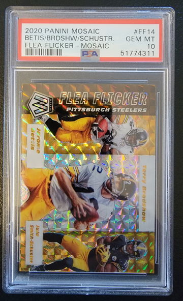 2020 Mosaic Mosaic Flea Flicker Pittsburgh Steelers Bettis/Bradshaw/Smith-Schuster PSA 10