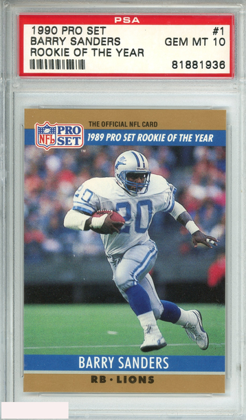 1990 PRO SET BARRY SANDERS #1 ROOKIE OF THE YEAR HOF RC PSA 10 GEM MT