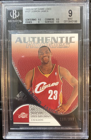 2003 SP Game Used Lebron James Authentic Rookies Card Numbered To /999 BGS 9 Mint