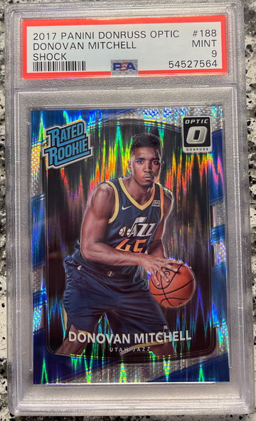 2017-18 Panini Donruss Optic Shock Donovan Mitchell Rc Rookie Card Psa 9 MT #188