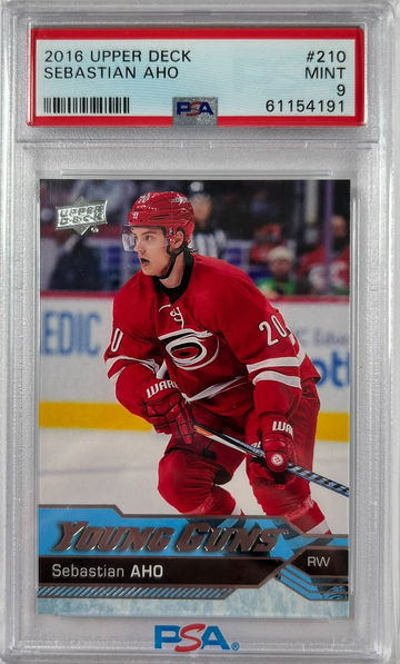 2016 Upper Deck Sebastian Aho Young Guns RC Rookie Card PSA 9 Mint