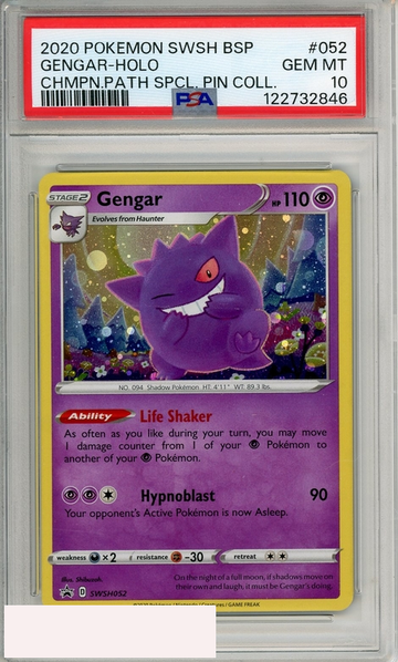 2020 POKEMON SWSH BLACK STAR PROMO GENGAR-HOLO #052 CHMPN PATH SPCL  PIN COLL  PSA 10 GEM MT