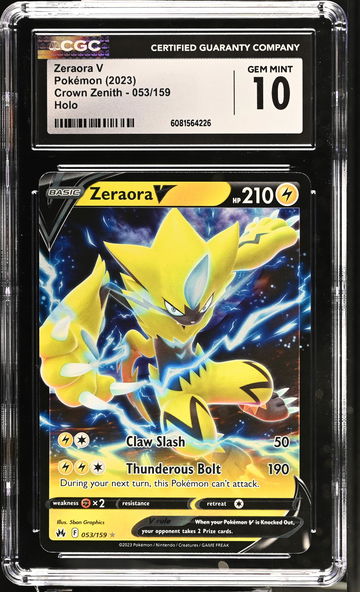 2023 Pokémon Sword & Shield Crown Zenith Zeraora V #053/159 Holo CGC 10