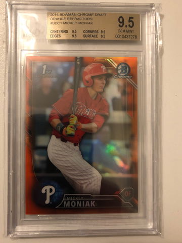 2016 BOWMAN CHROME DRAFT MICKEY MONIAK ROOKIE ORANGE REFRACTOR #12/25 BGS 9.5