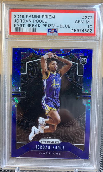 2019 Panini Prizm Jordan Poole Fast Break Blue Prizm #272 /175 PSA 10 