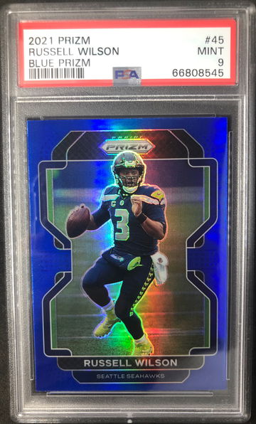 RUSSELL WILSON 2021 Panini PRIZM #45 Blue SSP PSA 9 POP 1!
