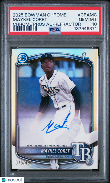 2025 Bowman Chrome Prospect Autographs Maykel Coret #CPAMC Refractor /499 Rookie PSA 10
