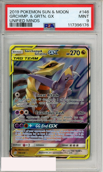 2019 POKEMON SUN MOON UNIFIED MINDS GRCHMP GRTN  GX #146 PSA 9