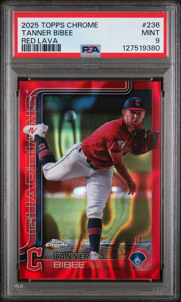 2025 Topps Chrome Red Lava Tanner Bibee #236 /5 PSA 9