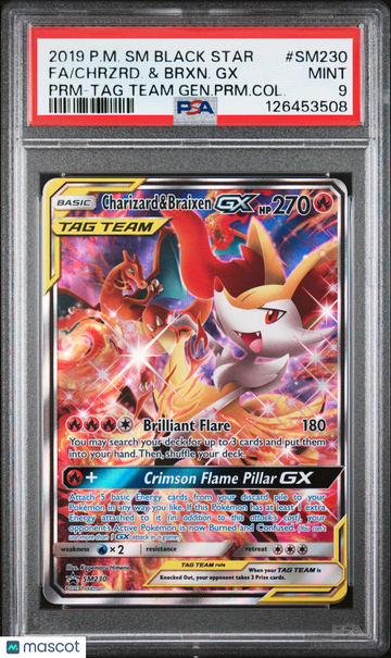 2019 Pokemon SM Black Star Promo Chrzrd. & Brxn. GX Fa PRM-TAG Team Gen.PRM.Col. PSA 9 #SM230