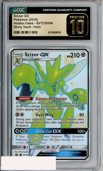 2019 POKEMON HIDDEN FATES SCIZOR GX #SV72 SHINY VAULT HOLO CGC 10
