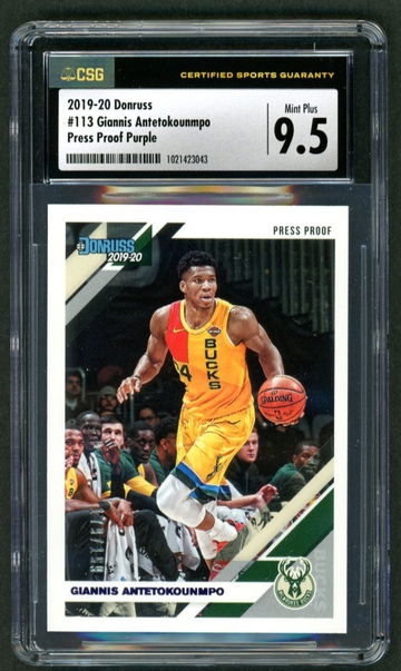 2019-20 Donruss Giannis Antetokounmpo #113 Press Proof Purple /199 CSG 9.5 Mint Plus
