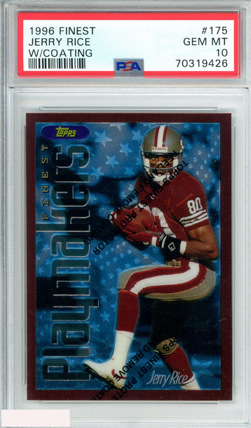 1996 FINEST JERRY RICE #175 WITH COATING SAN FRANCISCO 49ERS HOF PSA 10 GEM MT