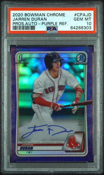 2020 BOWMAN CHROME AUTO Jarren Duran PURPLE REFRACTOR PSA 10