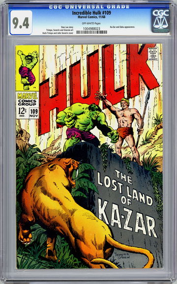 INCREDIBLE HULK #109 CGC 9.4 STAN LEE STORY HERB TRIMPE JOHN SEVERIN ART 1968