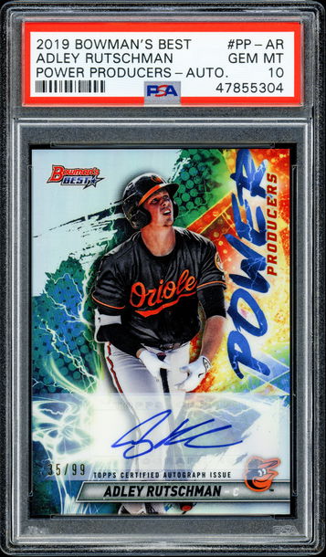 JRSY #'d 35/99 - 2019 Bowman's Best Adley Rutschman Power Producers Auto - PSA 10 GEM MINT
