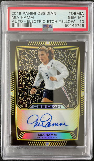 2019 Obsidian Mia Hamm Autograph /10 Electric Etch Yellow  PSA 10