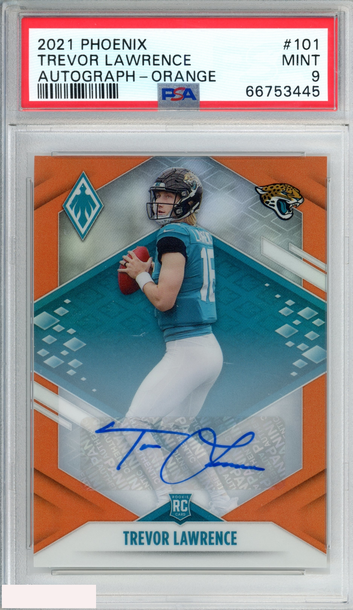 2021 PANINI PHOENIX TREVOR LAWRENCE #101 AUTOGRAPH ORANGE 5 OF 10 RC PSA 9 MINT
