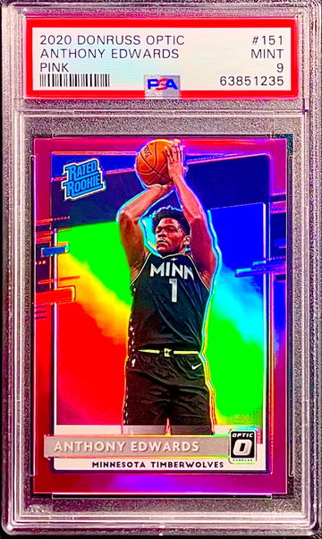 2020-21 OPTIC ANTHONY EDWARDS RATED ROOKIE PINK PRIZM REFRACTOR RC #16/25 PSA 9 MINT POP 1
