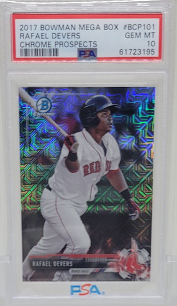 2017 BOWMAN MEGA BOX RAFAEL DEVERS CHROME REFRACTOR SP RC #BCP101 PSA 10 RED SOX