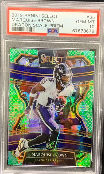 2019 Panini Select Marquise Brown Dragon Scale Prizm 88/98 #65 PSA 10 Gem Mint