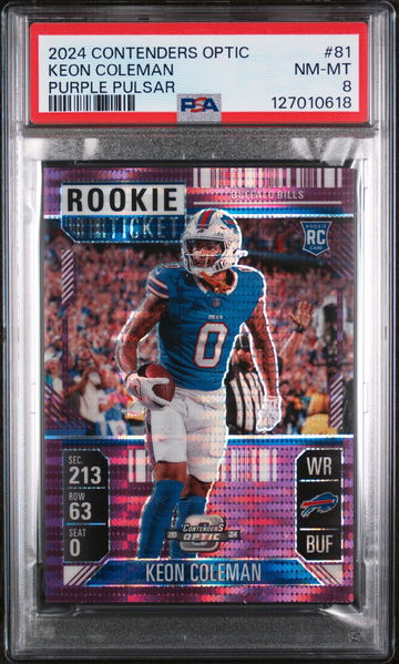 2024 Panini Contenders Optic Purple Pulsar Keon Coleman #81 /37 PSA 8