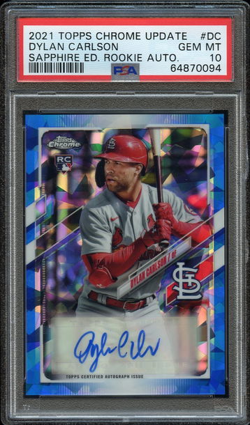2021 Topps Chrome Update Sapphire Dylan Carlson Rookie Auto PSA 10